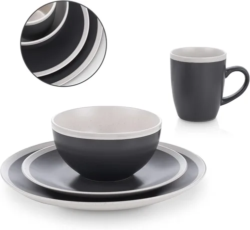 Miniatura 9 de Stone Lain Serenity - Vajilla de gres, servicio para 4, juego de platos y cuencos, vajilla de color gris oscuro y crema, apta para lavavajillas