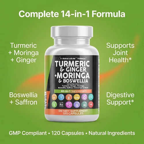Miniatura 8 de Suplemento de Cúrcuma y Moringa de Clean Nutraceuticals Jengibre, Boswellia, Azafrán - Suplemento para Mujeres y Hombres con Canela de Ceilán