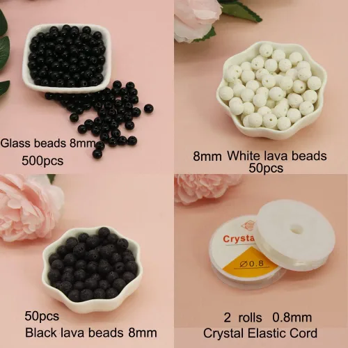 Miniatura 2 de 600 cuentas redondas de cristal negro a granel, cuentas de jade imitativo, cuentas de lava, cuentas sueltas para hacer joyas, aretes, collares