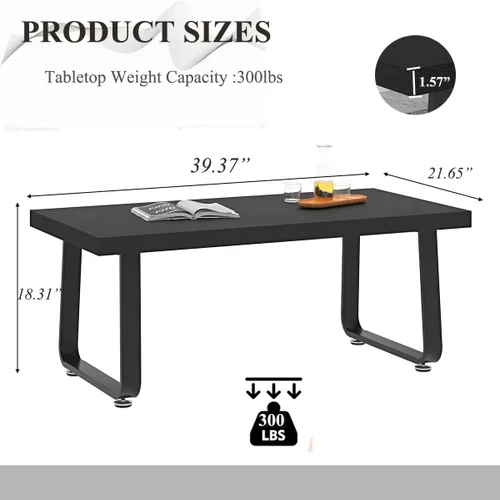 Miniatura 2 de HSH Mesa de café negra moderna, mesa de centro de madera rústica y metal, mesas de café sencillas de estilo granja para sala de estar, mesa de té