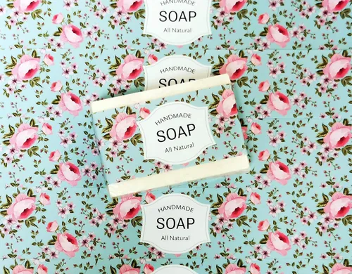 Miniatura 2 de Cinta de papel de envoltura para barra de jabón casera, productos hechos a mano, horizontal, 20 piezas (Celeste Floral)
