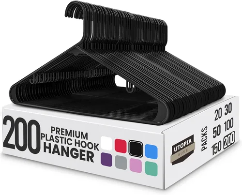 Miniatura 20 de Perchas de plástico Utopia Home estándar para hogar de color negro, perchas tubulares para la ropa, resistentes, finas y elegantes Blanco