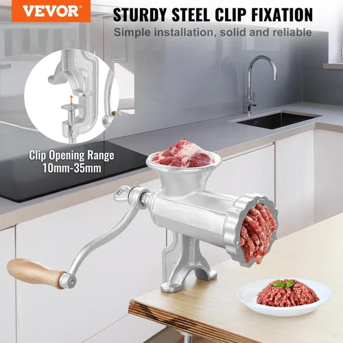 Miniatura 2 de VEVOR Molinillo de Carne Manual, Molinillo de Mano de Hierro Fundido de Alta Resistencia con Abrazadera de Mesa de Acero, Picadora de Carne