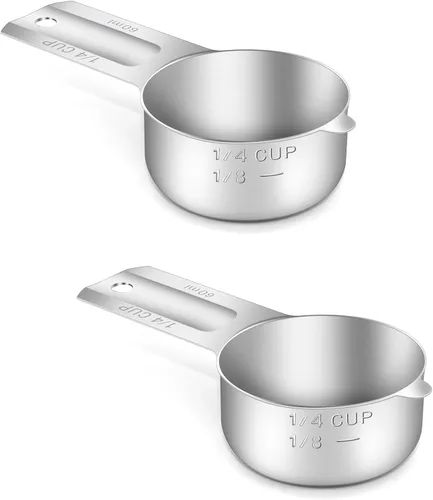 2 piezas 1/4 taza (60 ml, 2 oz) Taza de medición individual, cuchara medidora de acero inoxidable, medición métrica y en EE. UU., apta para