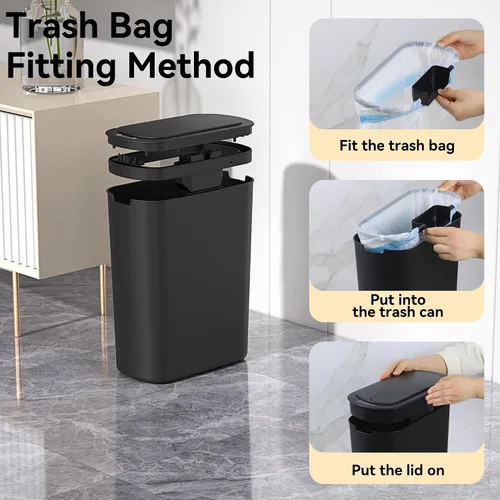Miniatura 3 de Botes de Basura de 5 Galones con Sensor de Movimiento para Baño, Botes de Basura Automáticos con Tapa, sin Contacto, Inteligentes, Delgados