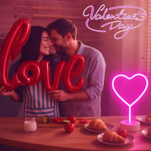Miniatura 2 de BHCLIGHT Letrero de neón de corazón rosa, luz LED de neón para el día de San Valentín, funciona con pilas o USB, luces de corazón rosa de San