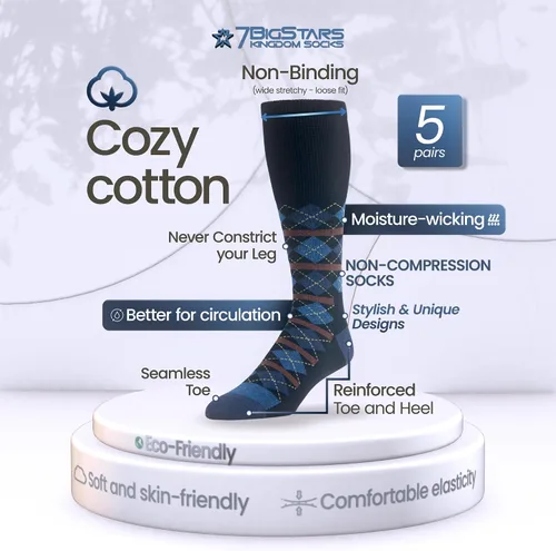 Miniatura 14 de 7BIGSTARS KINGDOM Calcetines de algodón para hombre, diabéticos, no vinculantes, paquete de 5 unidades, talla L/XL, Azul mezclilla, verde oliva