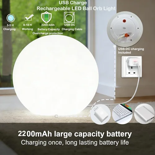 Miniatura 6 de Lámpara de pie con forma de globo, luz LED de bola de 14 pulgadas con control remoto, 16 colores RGB, regulable, recargable, lámpara de globo