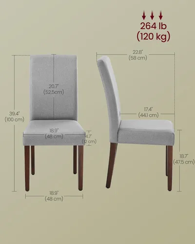 Miniatura 2 de VASAGLE Sillas de comedor, sillas Parsons con funda de tela extraíble, respaldo alto, para comedor y cocina, juego de 2, asiento grueso, 22.8 x 18.9