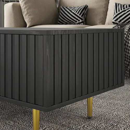 Miniatura 5 de HedoAjim Mesa de centro moderna con almacenamiento con 2 cajones grandes, mesa auxiliar rectangular negra para sala de estar, mesa de té acanalada