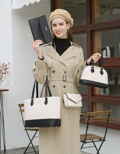 Miniatura 7 de Bagsure Juego de bolsos de mano, juegos de bolsos para mujer, bolsa de mano, 4 piezas, juego de bolso con bolsa de mano, bolsa de hombro, negro