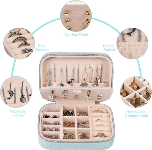 Miniatura 3 de Dajasan Cajas de Joyería de Terciopelo, Mini Estuche de Joyería de Viaje, Pequeño Organizador de Joyería de Viaje Portátil para Aretes, Pulseras
