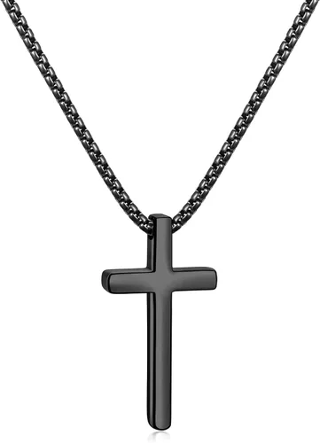 Fiusem Collar con Cruz para Hombre, Collares con Cruz de Hombres en Plata/Oro/Negro con Cadena de Cruz de 2.5mm y Colgante de Cruz de Acero