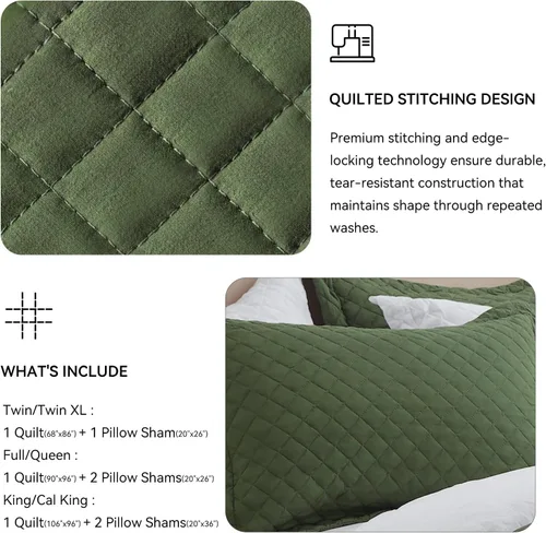 Miniatura 6 de SunStyle Home Colchas Tamaño Queen Verde Oliva, Cubrecamas Edredón Ligero, Juego de Ropa de Cama Tamaño Full Queen, Colcha Coverlet con Costuras 01