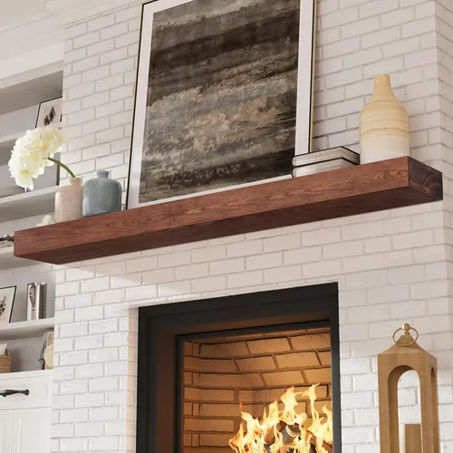 Miniatura 30 de Eshoma - Repisa para chimenea artesanal; estante sólido para colocarse sobre la chimenea; estante flotante montado en la pared con soportes Nogal