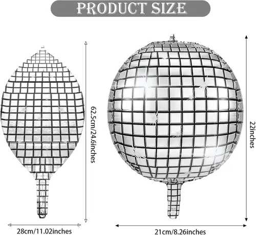 Miniatura 2 de Skylety 5 globos grandes de bola de discoteca plateados, 22 pulgadas, decoraciones de fiesta de discoteca, globos de esfera de aluminio 4D