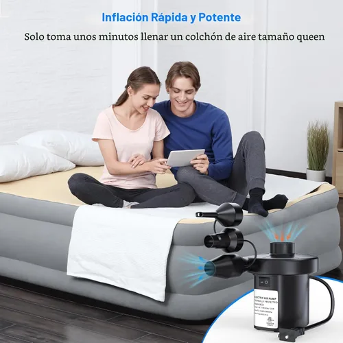 Miniatura 4 de PULIDIKI Bomba de aire eléctrica para inflables, bomba de colchón de aire con 3 boquillas, inflador, deflador, bomba de aire rápida para colchones