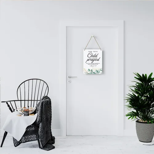 Miniatura 6 de Decoración Inspiradora, Por Este Niño Hemos Orado 1 Samuel 1:27, Letrero Colgante de Madera con Escritura Versículo de la Biblia Arte de Pared