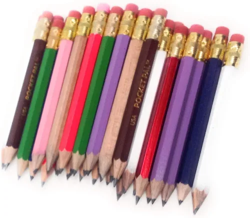 Lápices con borrador - Golf, banco, corto, mini - Hexágono, afilado, no tóxico, no mancha, lápiz #2, caja de madera, colores surtidos de colores,