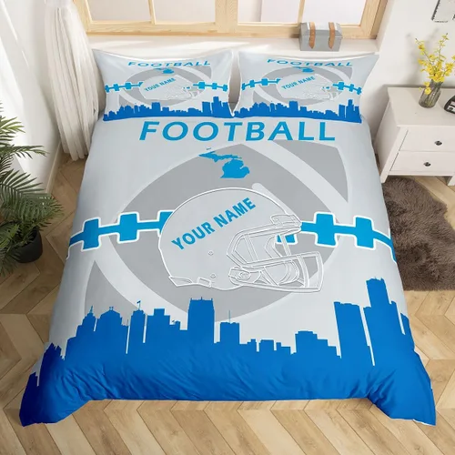 Miniatura 13 de Erosebridal Juego de funda de edredón personalizada para niños y niñas, juego de cama de jugadores de fútbol, funda de edredón de rugby con 1 funda