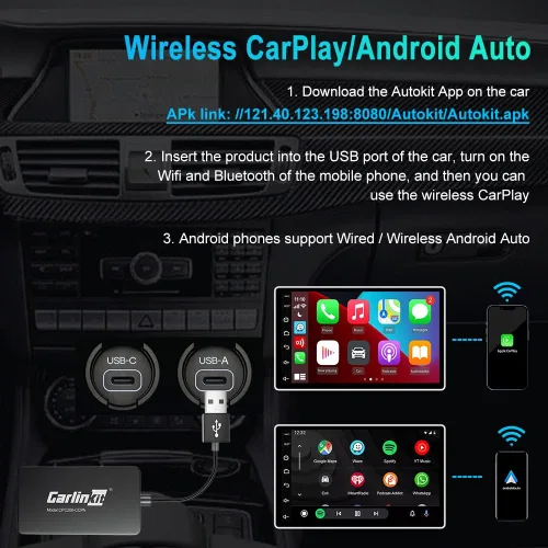 Miniatura 8 de Carlinkit Adaptador USB inalámbrico CarPlay solo compatible con radios de coche Android. solo para la versión de Android 4.4.2 o superior. APK debe