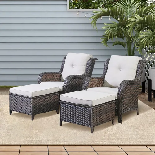 Miniatura 22 de Rilyson Juego de 2 otomanas de mimbre de lujo para exteriores, otomanas grandes de ratán de capacidad de 250 libras para reposapiés de patio, juego