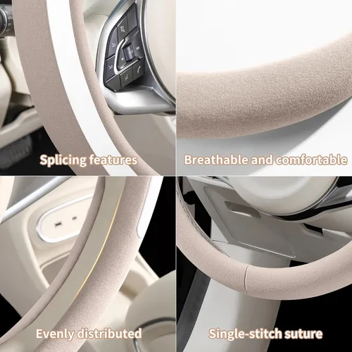 Miniatura 5 de Funda para volante, universal de 15 pulgadas, protector de volante de cuero sintético, antideslizante, transpirable y compatible con calefacción