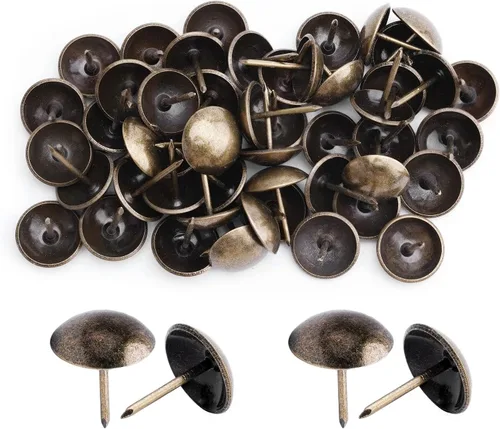 Miniatura 8 de MroMax 120 tachuelas de clavos para tapicería de 0.47 pulgadas de diámetro, hierro de estilo vintage, de metal, redondos, de 0.67 pulgadas de altura