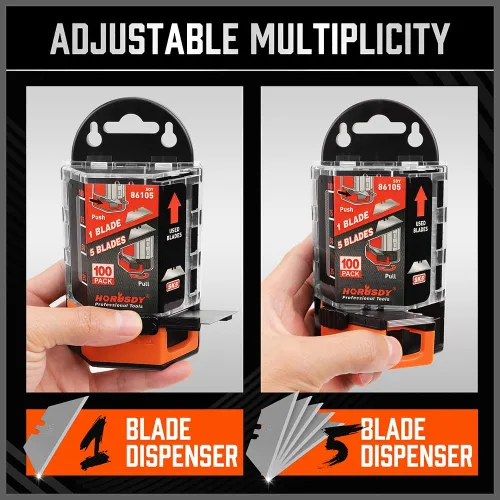 Miniatura 3 de HORUSDY Paquete de 100 cuchillas para cuchillos utilitarios, reemplazo de cuchillas para cortador de caja con dispensador, acero al carbono SK5