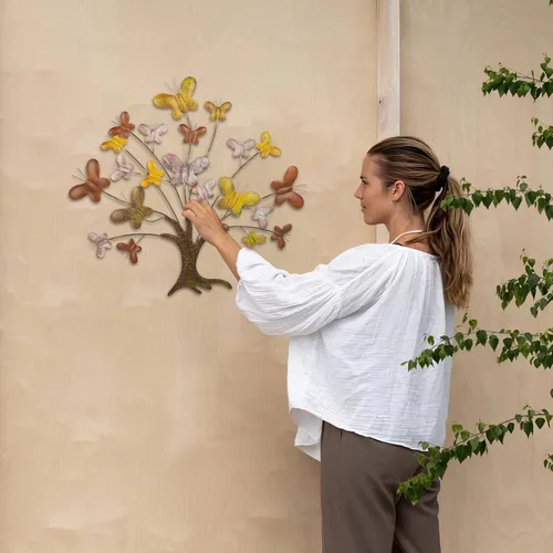 Miniatura 9 de dreamskip Arte de pared de árbol de la vida, decoración de pared grande para exteriores de 28 pulgadas con mariposa, arte de pared de metal hecho a