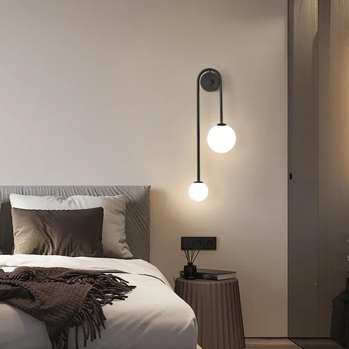Miniatura 5 de Lámpara de Pared Moderna con Globo de Vidrio de 2 Luces, Aplique de Pared de Latón Doblemente Cepillado, Iluminación de Mediados de Siglo, Lámpara