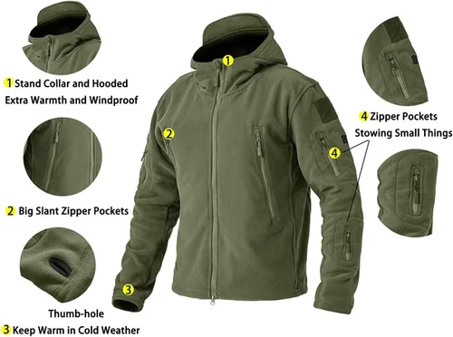 Miniatura 5 de BIYLACLESEN Chaquetas tácticas de forro polar Softshell para hombre con cremallera completa