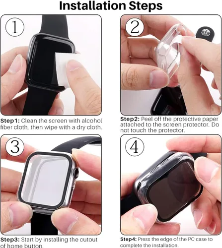 Miniatura 7 de Estuche duro mate para Apple Watch Series 7 8 9 41mm, protector de pantalla de vidrio templado, estuche con cobertura completa, amortiguador a Negro