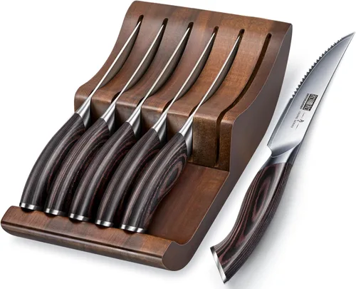 Miniatura 8 de HOSHANHO Juego de 6 cuchillos para carne, juego de cuchillos de carne ultra afilados de 4.5 pulgadas con dientes, cuchillos de cocina de acero