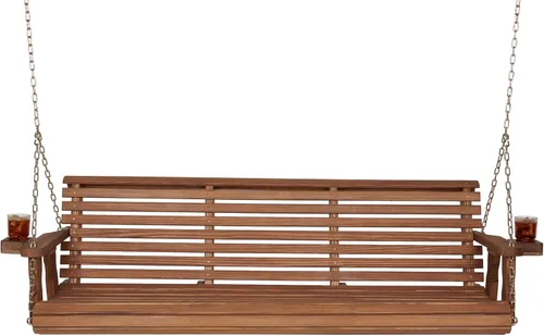Miniatura 17 de Columpio Amish resistente para terraza (800 lb) con cadenas para colgar y posavasos Tinte negro semisólido