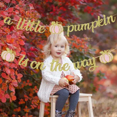 Miniatura 3 de Cartel dorado con purpurina de una pequeña calabaza y decoración para tartas, decoraciones de baby shower para niñas, suministros de fiesta