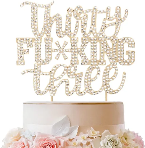 Miniatura 44 de LINGTEER Veintiún divertidos adornos dorados para tartas con diamantes de imitación – Saludos a los 21 años de edad, decoración de centros de mesa