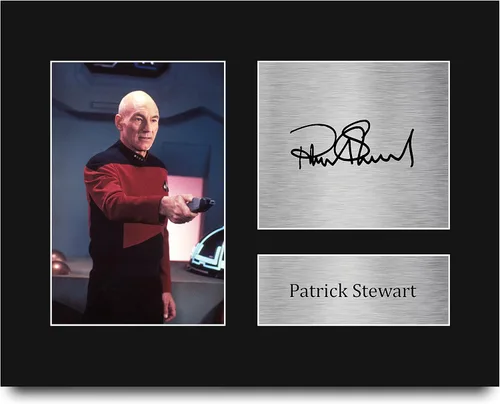 HWC Trading Patrick Stewart Star Trek Picard Gifts USL - Imagen de autógrafo firmada para fanáticos de programas de televisión, tamaño carta de EE.