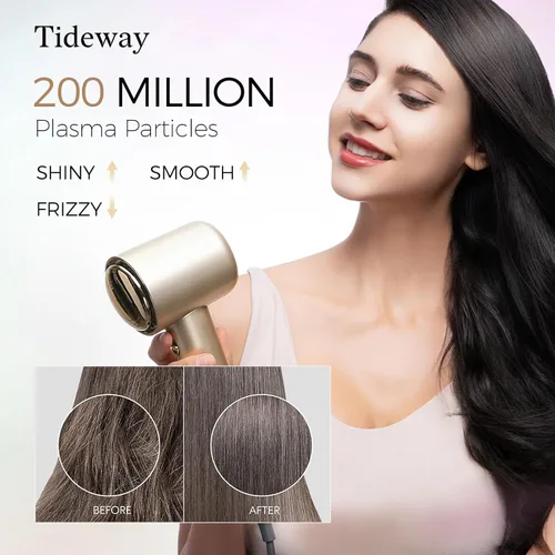 Miniatura 3 de Tideway Secador de pelo profesional de alta velocidad iónico 110,000 RPM, secador de pelo compacto con difusor magnético, secado rápido con motor