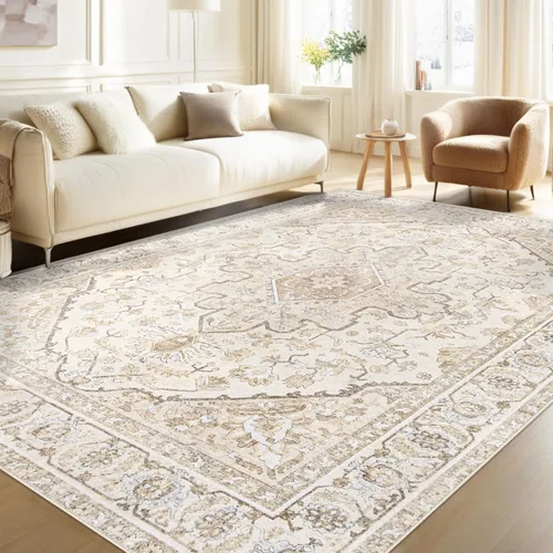 Miniatura 22 de Alfombra de área 9x12 pulgadas: grandes alfombras vintage lavables para sala de estar, alfombra retro con medallón, envejecida, suave, de pelo bajo