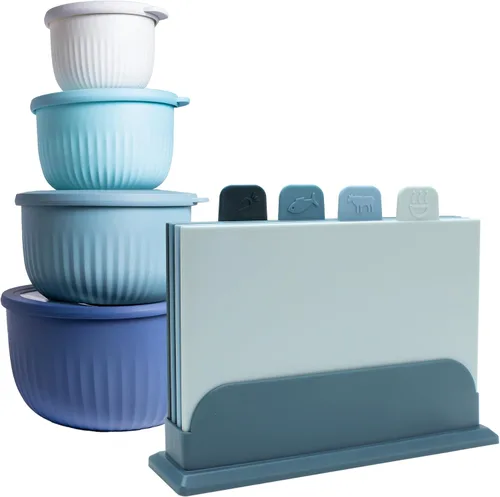 Miniatura 12 de COOK WITH COLOR Kitchen Essentials - Juego de tazones para mezclar con tapas y 3 tablas de cortar gruesas en blanco y negro