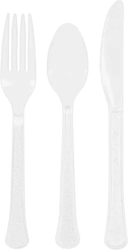 Miniatura 9 de Juego de cubiertos surtidos de plástico de cáscara de naranja (24 piezas) – Utensilios duraderos y elegantes, perfectos para fiestas, eventos y uso