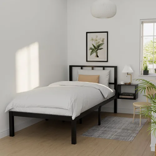 Miniatura 9 de Marco de cama de bambú tamaño completo con plataforma de madera sólida estable con listones antideslizantes, soporte para cama alta, no necesita