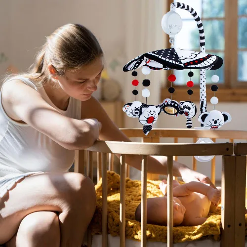 Miniatura 4 de Móvil para cuna de bebé, móvil con espejo, juguete de alto contraste en blanco y negro, recién nacidos, niños y niñas, juguetes giratorios