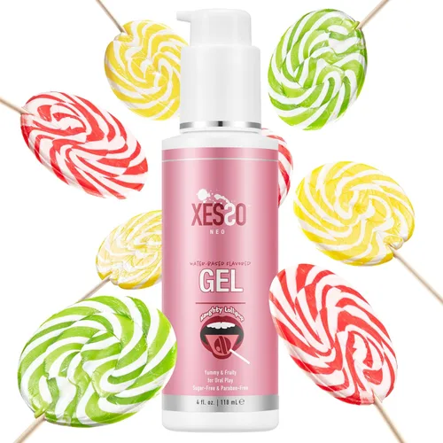 XESSO Fruity Lollipop - Gel lubricante oral comestible con sabor a piruleta, 4 onzas líquidas, ingredientes hipoalergénicos para hombres, mujeres y