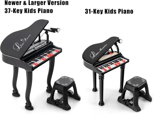Miniatura 7 de HONEY JOY Piano clásico para niños, mini piano de cola de juguete de 31 teclas con soporte de música y taburete, piano electrónico portátil