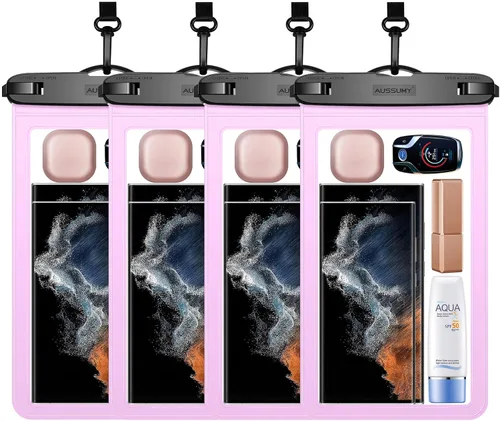 Miniatura 11 de Paquete de 4 fundas impermeables grandes para teléfono de 10.5" - Soporte transparente para celular bajo el agua - Bolsa seca universal a prueba