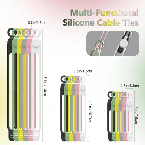 Miniatura 2 de Bridas para cables de datos, organizador de cables de silicona reutilizable, cable elástico multiusos para agrupar auriculares, cargador