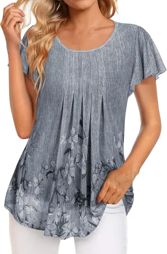 Miniatura 2 de Timeson Blusa de manga corta para mujer, diseño floral, doble capa, informal, elegante