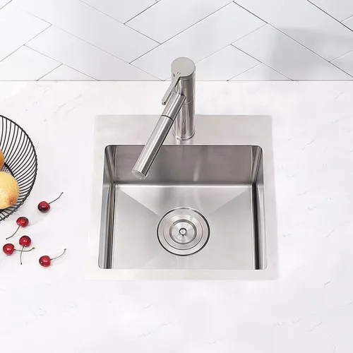 Miniatura 6 de SHACO Fregadero de barra de 15 x 15 pulgadas, fregadero de cocina pequeño de acero inoxidable de 15 pulgadas, fregadero de cocina pequeño de un solo